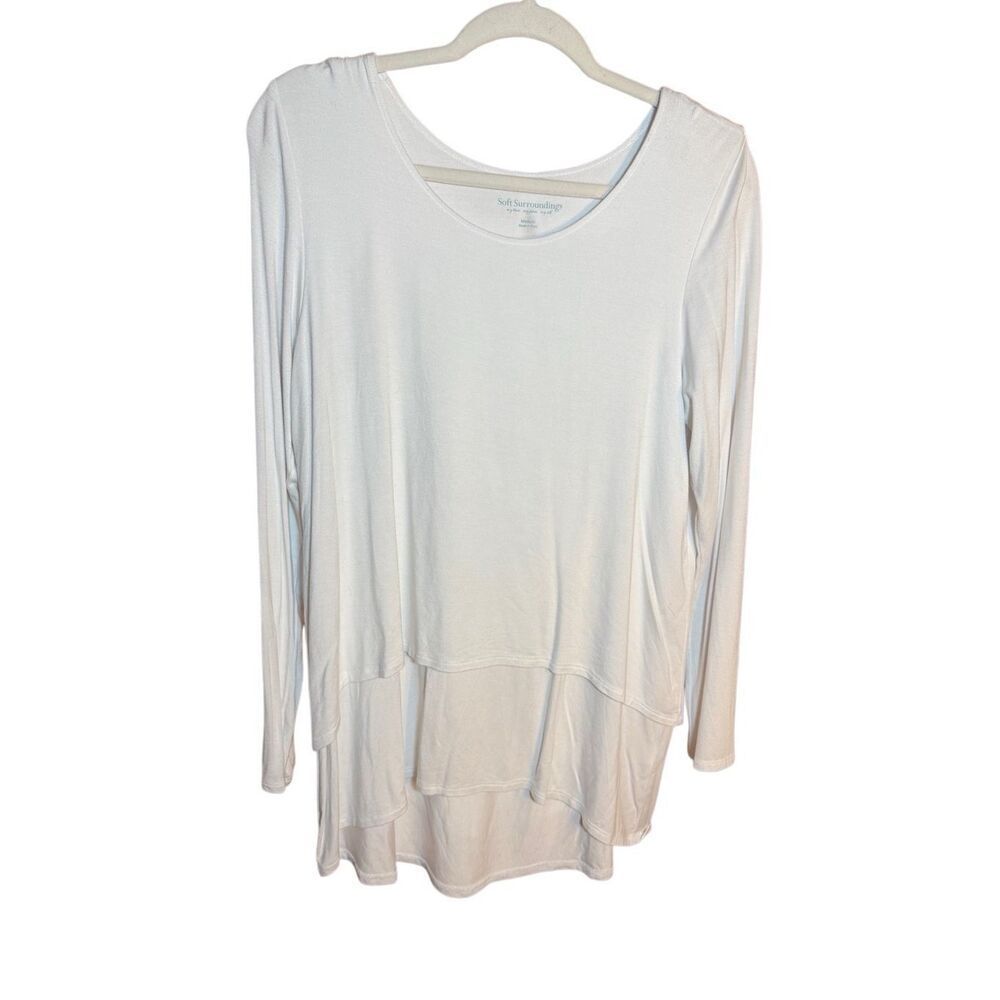 Soft Surroundings Perfect Layers Tiered White‎ Top Long Sleeve Split Back Sz M
